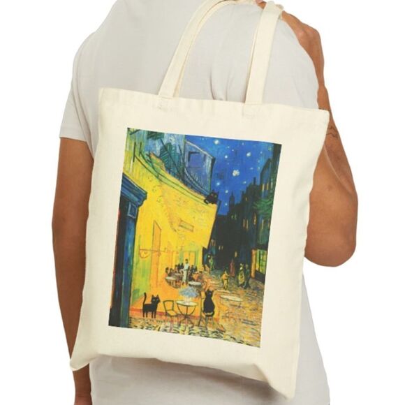 Van Gogh Cafe Terrace at Night Black Cat Tote - Picture 6 of 6